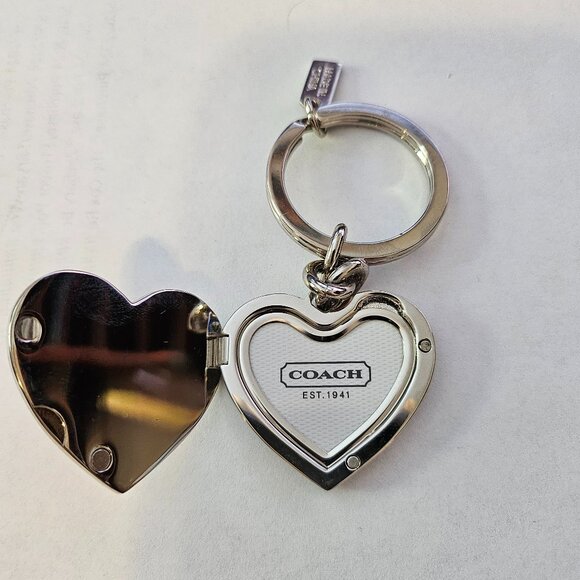 COACH Pink Heart Locket Keychain Key Fob Purse Handbag Charm - Picture 2 of 3